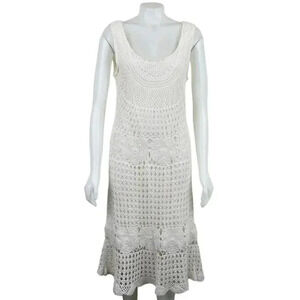 Linea Domani Crochet Midi Dress Cream Boho  Sleeveless Size Large